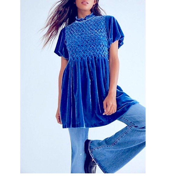 Free People Dresses & Skirts - M NEW FREE PEOPLE GUM DROP MINI DRESS VELVET MOCK NECK STITCHED DEEP RI…